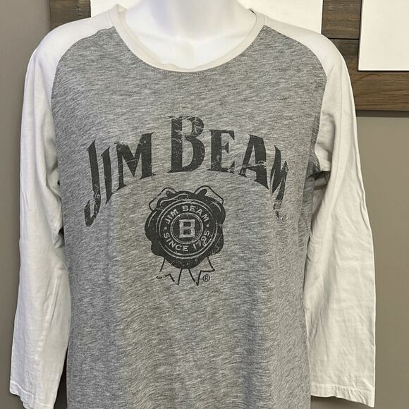 Jim Beam Women’s Heather Gray & White Baseball Long Sleeve Cotton T-Shirt- Large - Picture 3 of 9